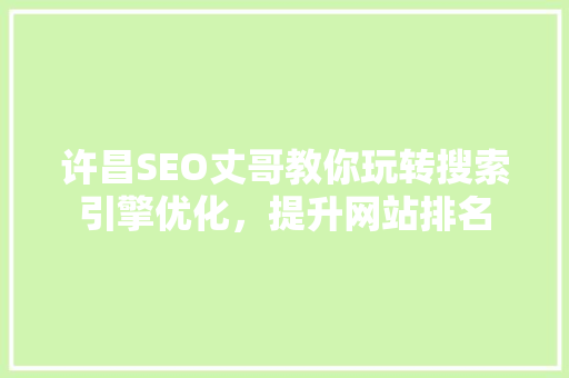 许昌SEO丈哥教你玩转搜索引擎优化，提升网站排名