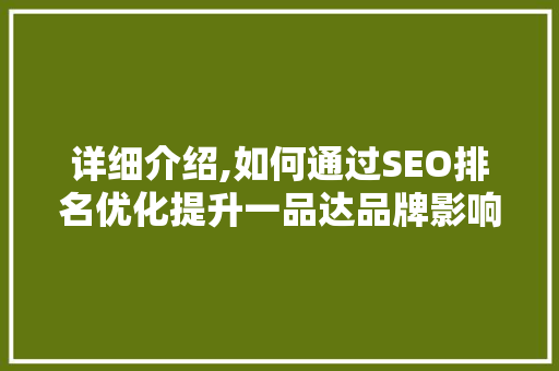 详细介绍,如何通过SEO排名优化提升一品达品牌影响力