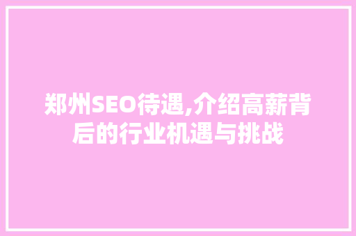 郑州SEO待遇,介绍高薪背后的行业机遇与挑战
