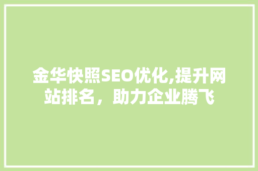金华快照SEO优化,提升网站排名，助力企业腾飞