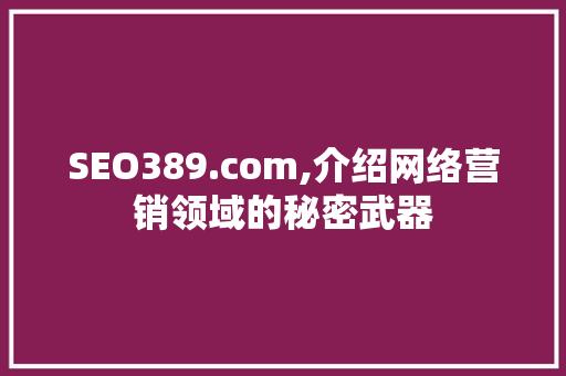 SEO389.com,介绍网络营销领域的秘密武器