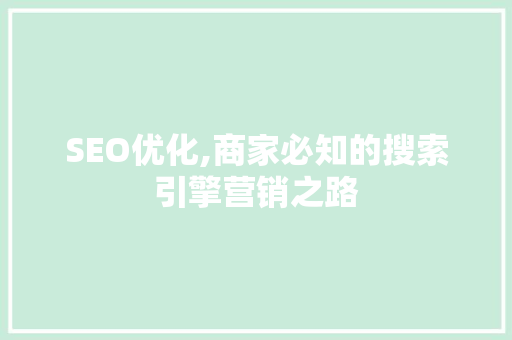 SEO优化,商家必知的搜索引擎营销之路