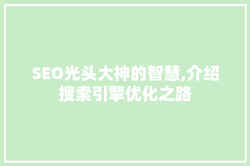 SEO光头大神的智慧,介绍搜索引擎优化之路