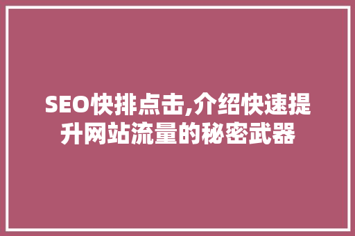 SEO快排点击,介绍快速提升网站流量的秘密武器