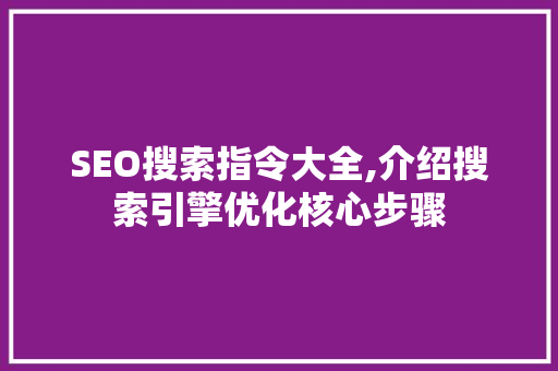 SEO搜索指令大全,介绍搜索引擎优化核心步骤