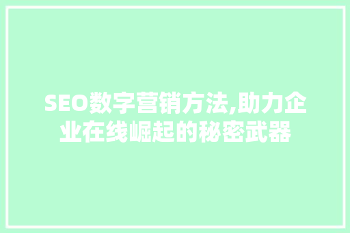 SEO数字营销方法,助力企业在线崛起的秘密武器