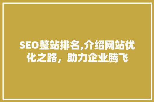 SEO整站排名,介绍网站优化之路，助力企业腾飞