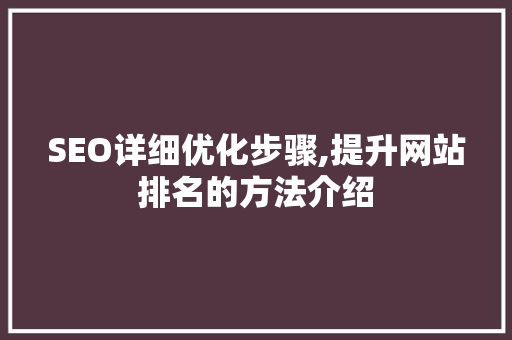 SEO详细优化步骤,提升网站排名的方法介绍