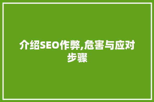 介绍SEO作弊,危害与应对步骤