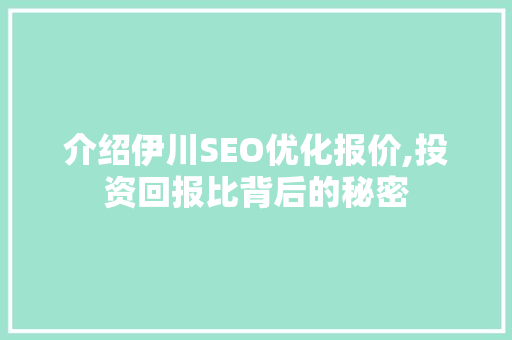 介绍伊川SEO优化报价,投资回报比背后的秘密