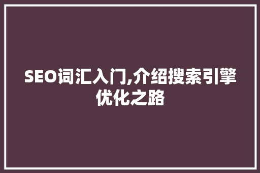 SEO词汇入门,介绍搜索引擎优化之路
