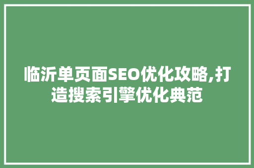 临沂单页面SEO优化攻略,打造搜索引擎优化典范