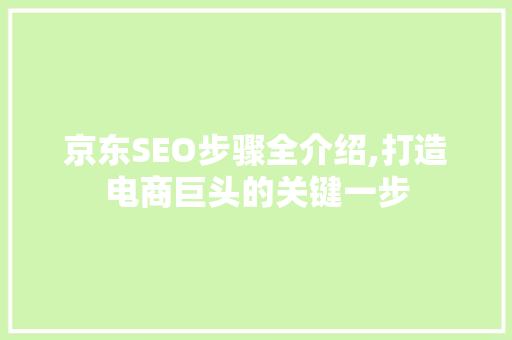 京东SEO步骤全介绍,打造电商巨头的关键一步