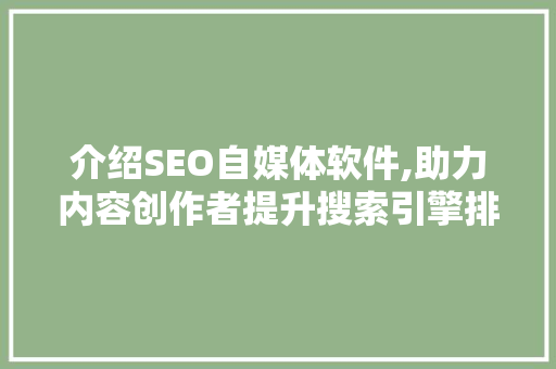 介绍SEO自媒体软件,助力内容创作者提升搜索引擎排名