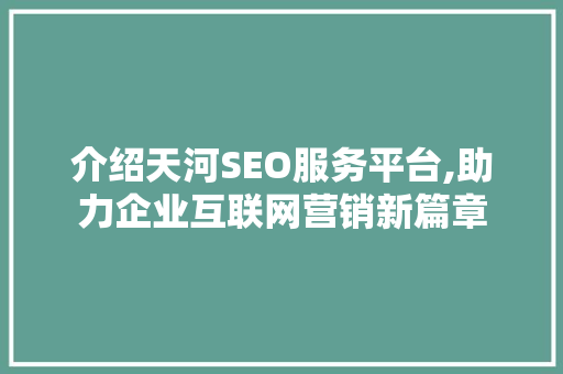 介绍天河SEO服务平台,助力企业互联网营销新篇章