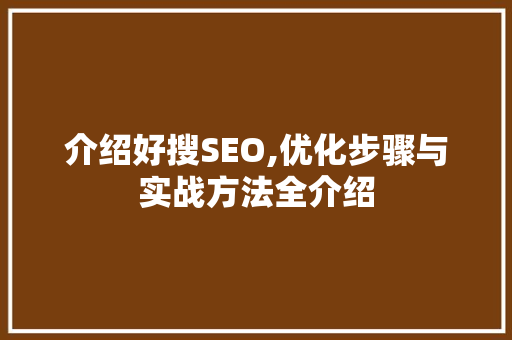 介绍好搜SEO,优化步骤与实战方法全介绍