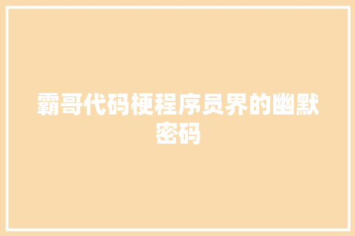 霸哥代码梗程序员界的幽默密码