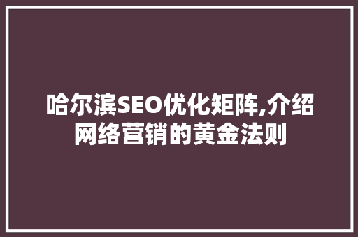 哈尔滨SEO优化矩阵,介绍网络营销的黄金法则