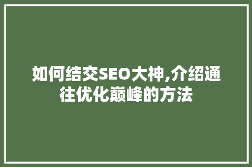 如何结交SEO大神,介绍通往优化巅峰的方法