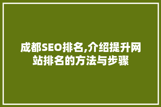 成都SEO排名,介绍提升网站排名的方法与步骤