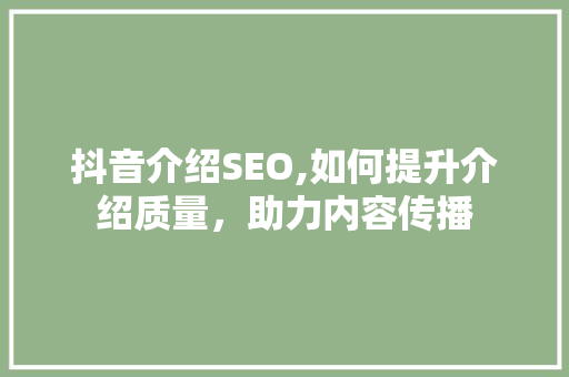 抖音介绍SEO,如何提升介绍质量，助力内容传播