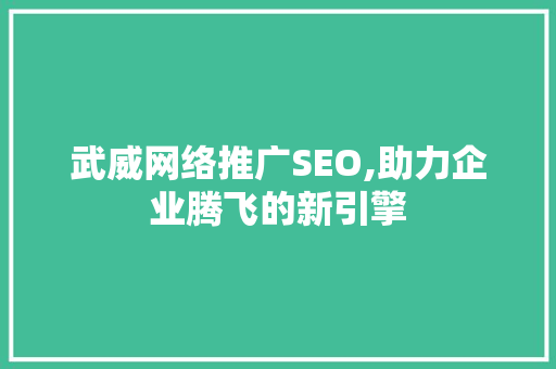 武威网络推广SEO,助力企业腾飞的新引擎