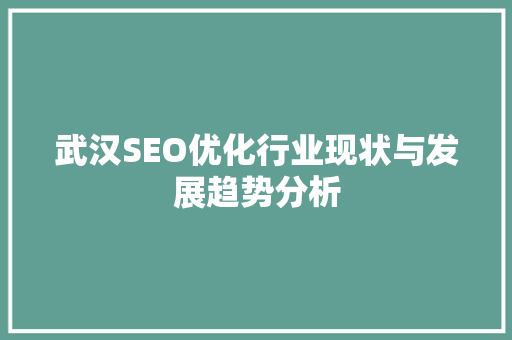武汉SEO优化行业现状与发展趋势分析