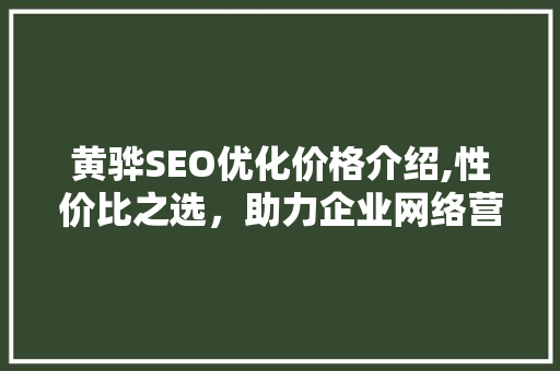 黄骅SEO优化价格介绍,性价比之选，助力企业网络营销  第1张