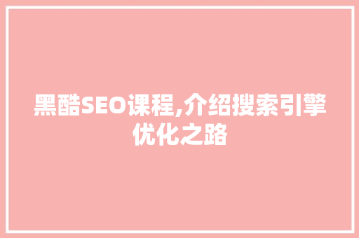 黑酷SEO课程,介绍搜索引擎优化之路