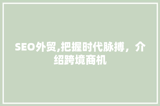 SEO外贸,把握时代脉搏，介绍跨境商机