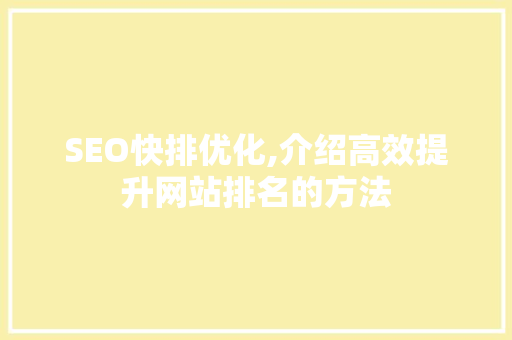 SEO快排优化,介绍高效提升网站排名的方法