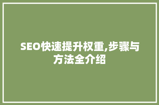 SEO快速提升权重,步骤与方法全介绍