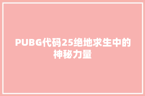 PUBG代码25绝地求生中的神秘力量