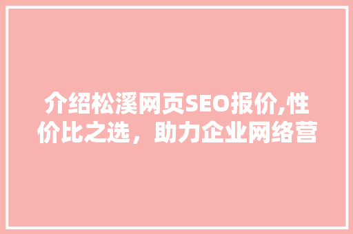 介绍松溪网页SEO报价,性价比之选，助力企业网络营销