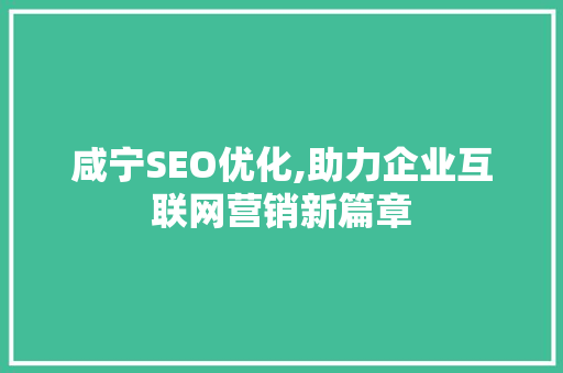 咸宁SEO优化,助力企业互联网营销新篇章