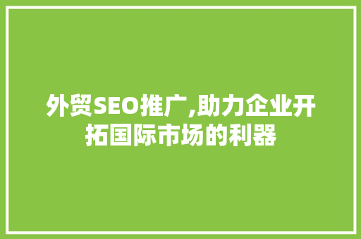 外贸SEO推广,助力企业开拓国际市场的利器