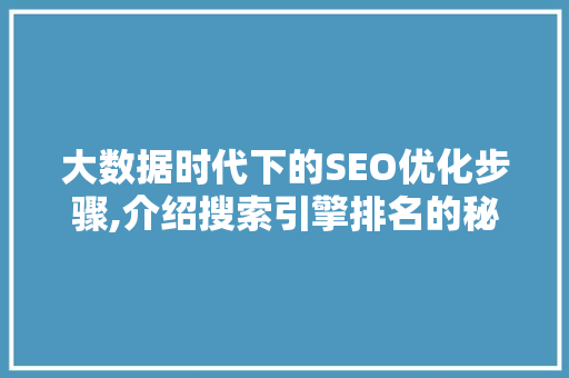 大数据时代下的SEO优化步骤,介绍搜索引擎排名的秘密