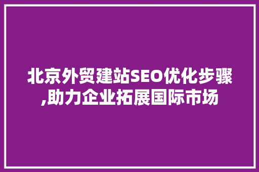 北京外贸建站SEO优化步骤,助力企业拓展国际市场