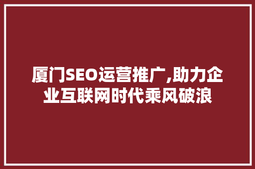 厦门SEO运营推广,助力企业互联网时代乘风破浪