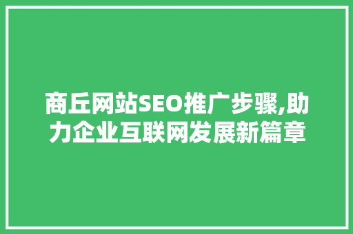 商丘网站SEO推广步骤,助力企业互联网发展新篇章