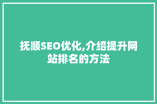 抚顺SEO优化,介绍提升网站排名的方法