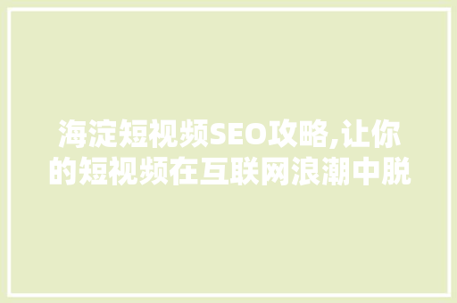 海淀短视频SEO攻略,让你的短视频在互联网浪潮中脱颖而出