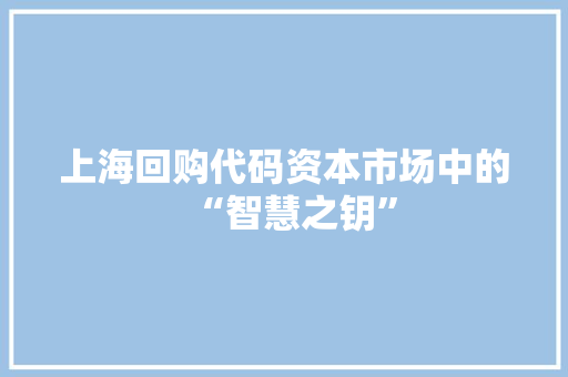 上海回购代码资本市场中的“智慧之钥”