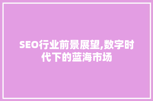 SEO行业前景展望,数字时代下的蓝海市场