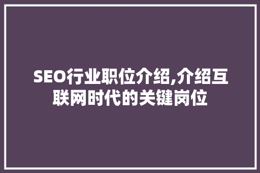SEO行业职位介绍,介绍互联网时代的关键岗位