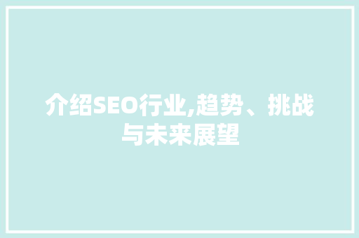 介绍SEO行业,趋势、挑战与未来展望