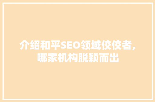 介绍和平SEO领域佼佼者,哪家机构脱颖而出