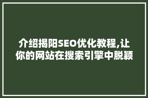 介绍揭阳SEO优化教程,让你的网站在搜索引擎中脱颖而出