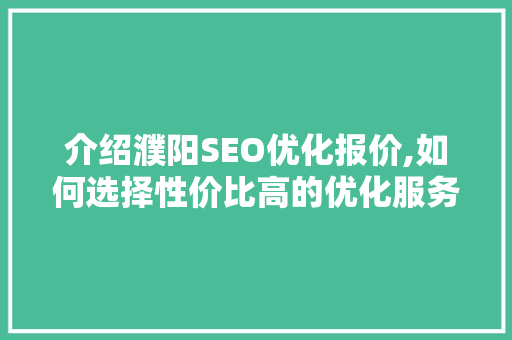介绍濮阳SEO优化报价,如何选择性价比高的优化服务