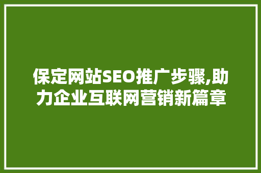 保定网站SEO推广步骤,助力企业互联网营销新篇章